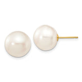 14k 11-12mm White Button Freshwater Cultured Pearl Stud Post Earrings X110BW