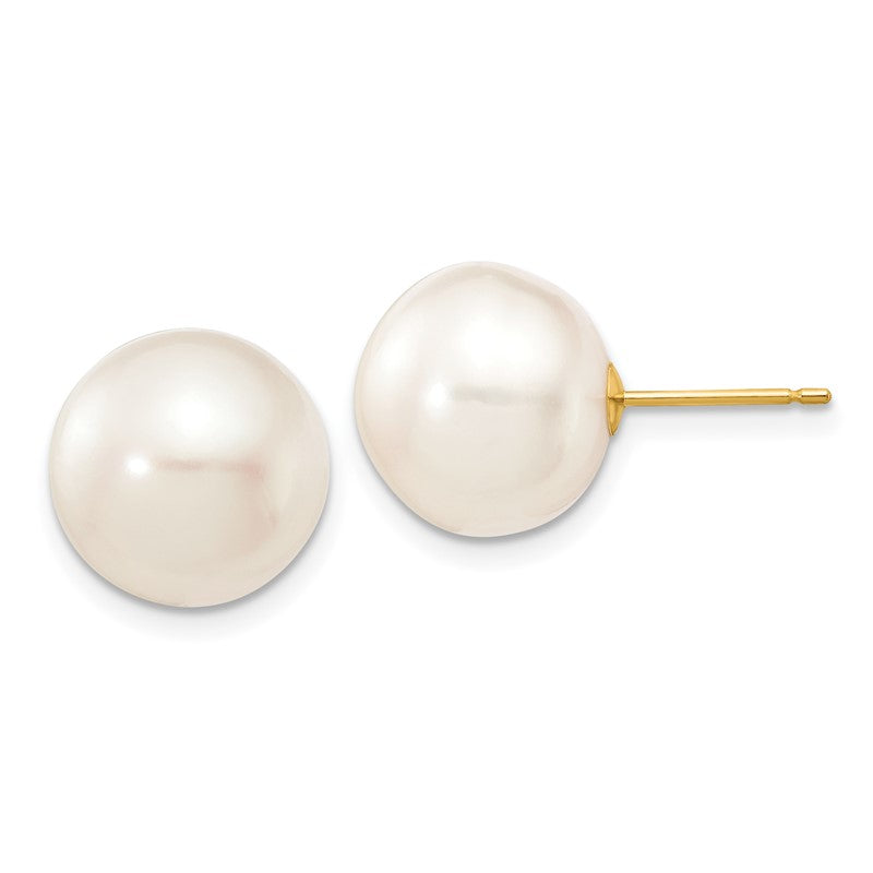 14k 11-12mm White Button Freshwater Cultured Pearl Stud Post Earrings X110BW