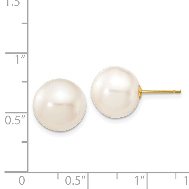 14k 11-12mm White Button Freshwater Cultured Pearl Stud Post Earrings X110BW