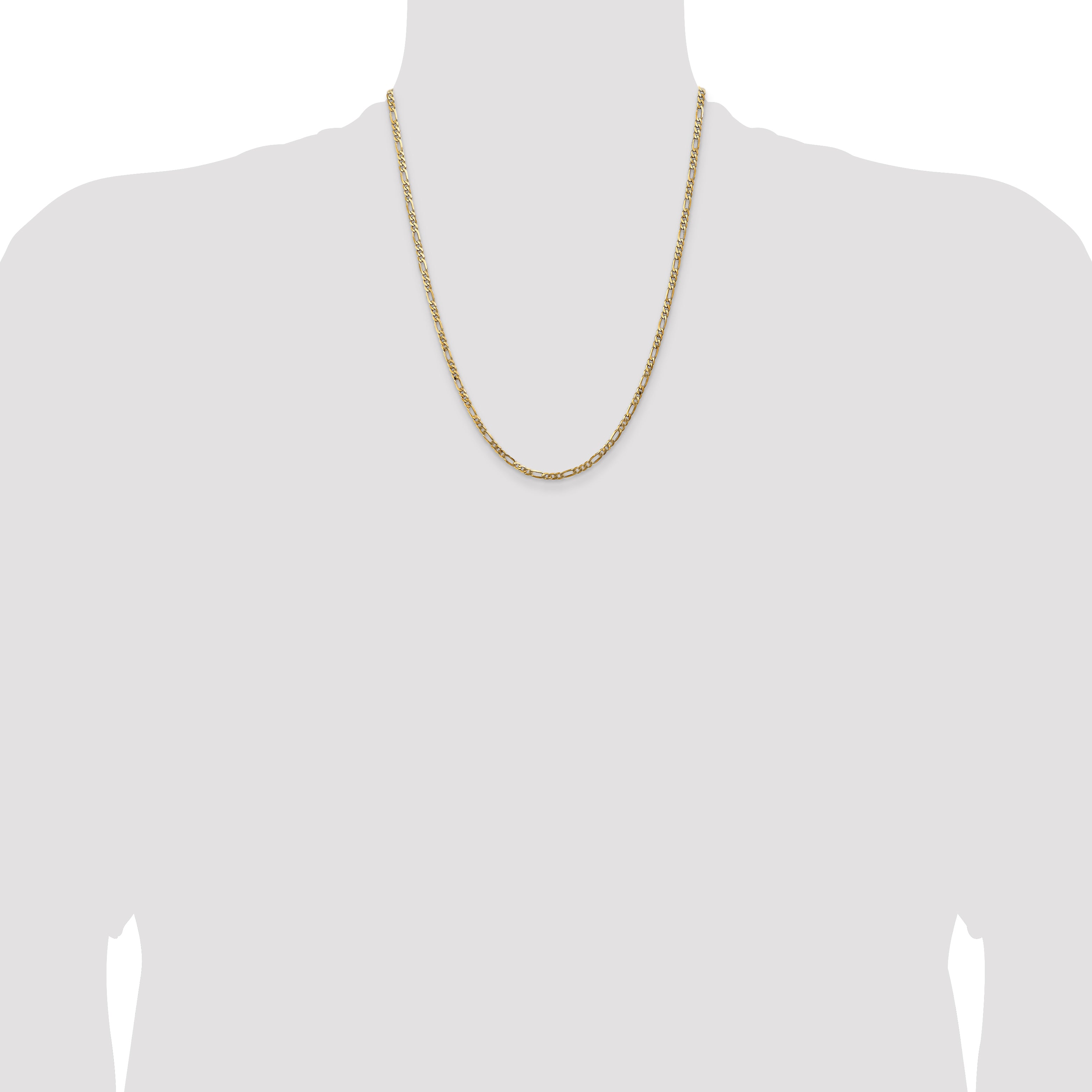 14K 26 inch 3mm Flat Figaro with Lobster Clasp Chain FFL080