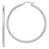 14K White Gold 2.5x50mm Polished Round Tube Hoop Earrings T844