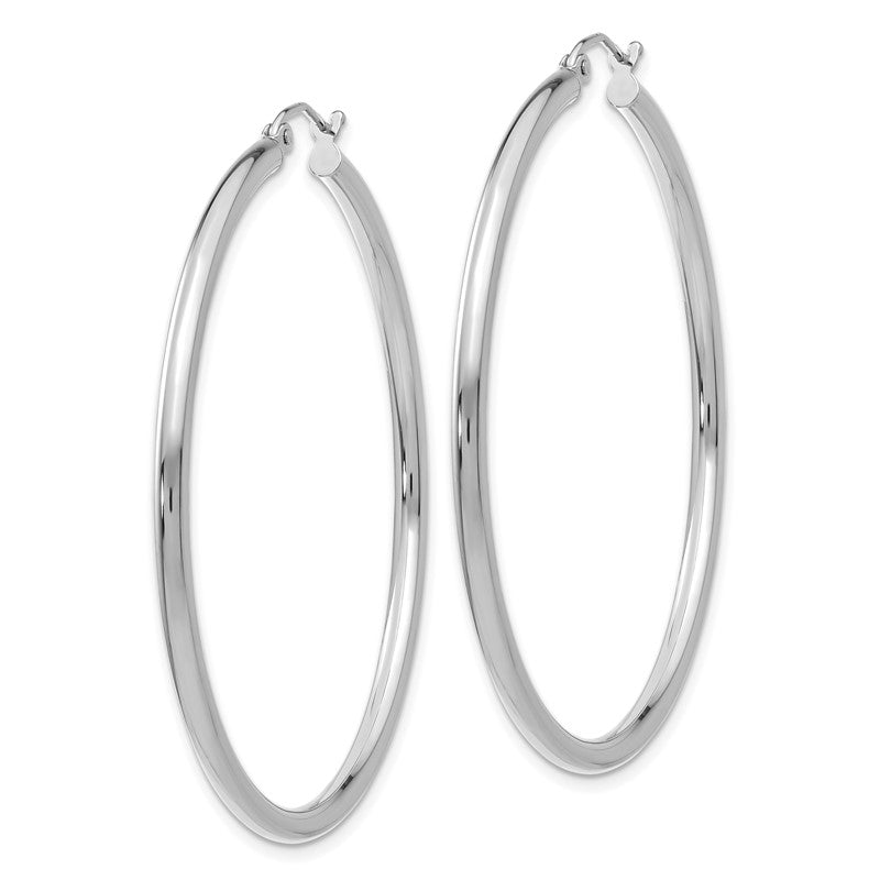 14K White Gold 2.5x50mm Polished Round Tube Hoop Earrings T844