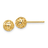 14K 6.5mm Fancy Pierced Ball Post Earrings YE1688