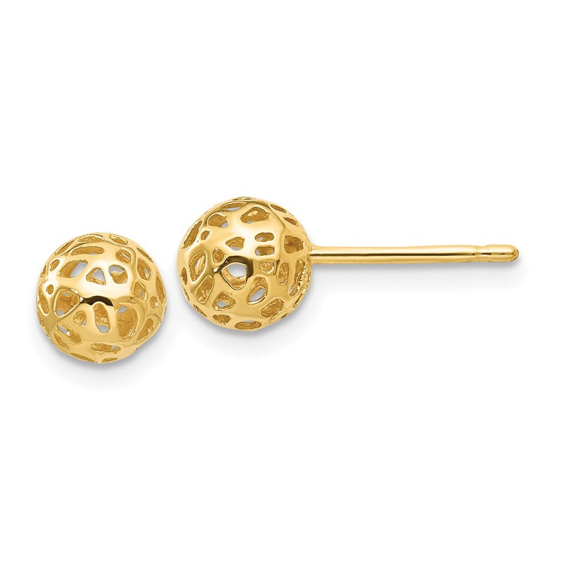 14K 6.5mm Fancy Pierced Ball Post Earrings YE1688