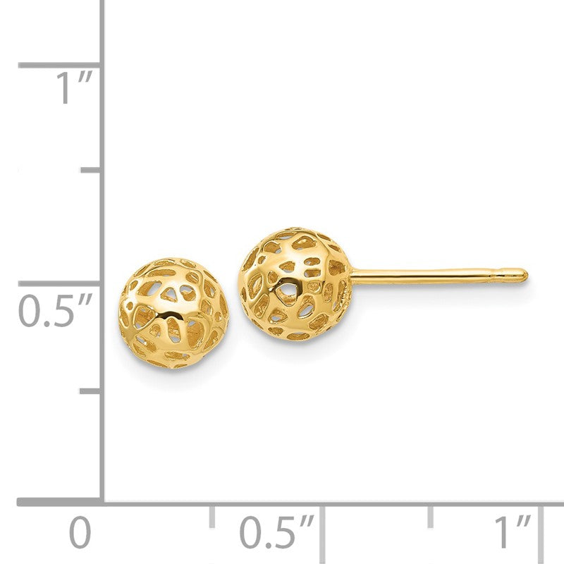 14K 6.5mm Fancy Pierced Ball Post Earrings YE1688