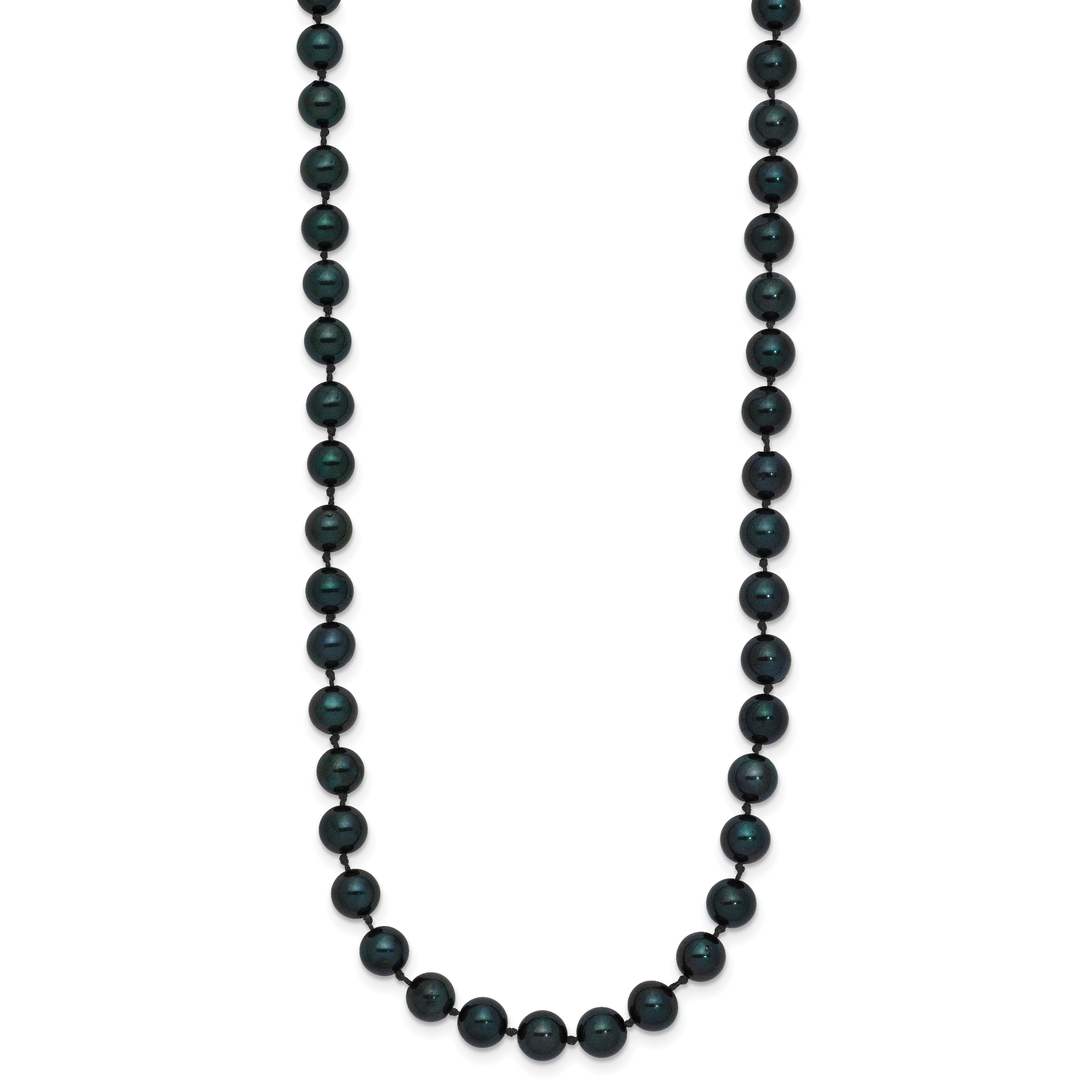 14k White Gold 5-6mm Black Round Akoya Saltwater Cultured Pearl 16 inch Necklace PLB50