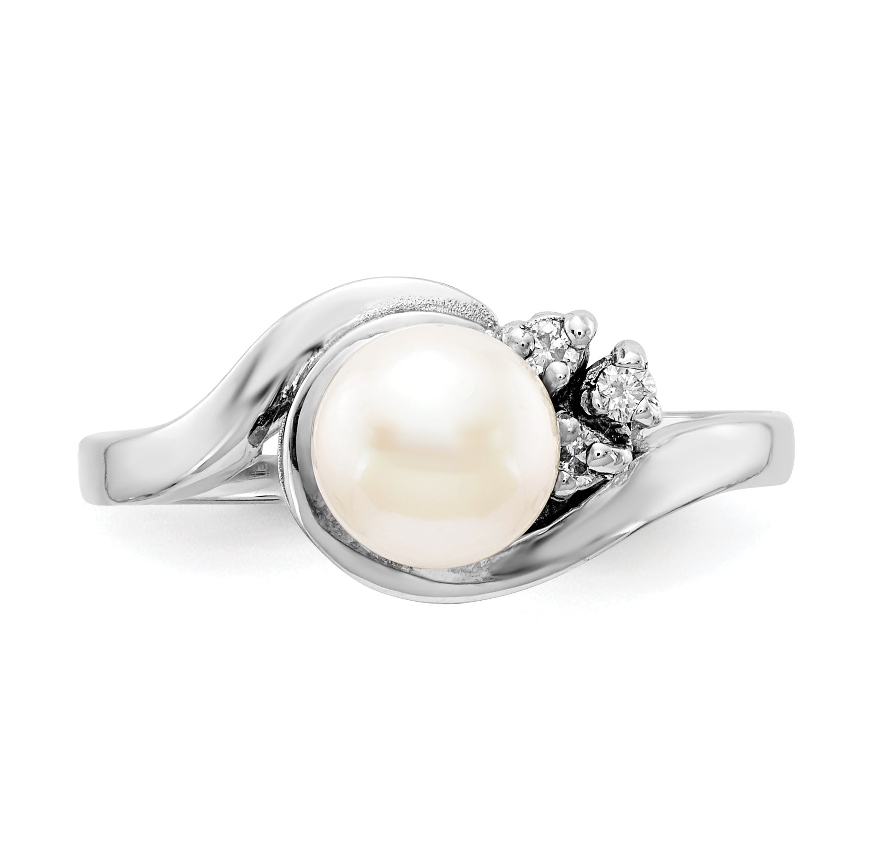 14k White Gold 6mm White Freshwater Cultured Pearl and 1/20 carat A Diamond Ring Y4316PL/A