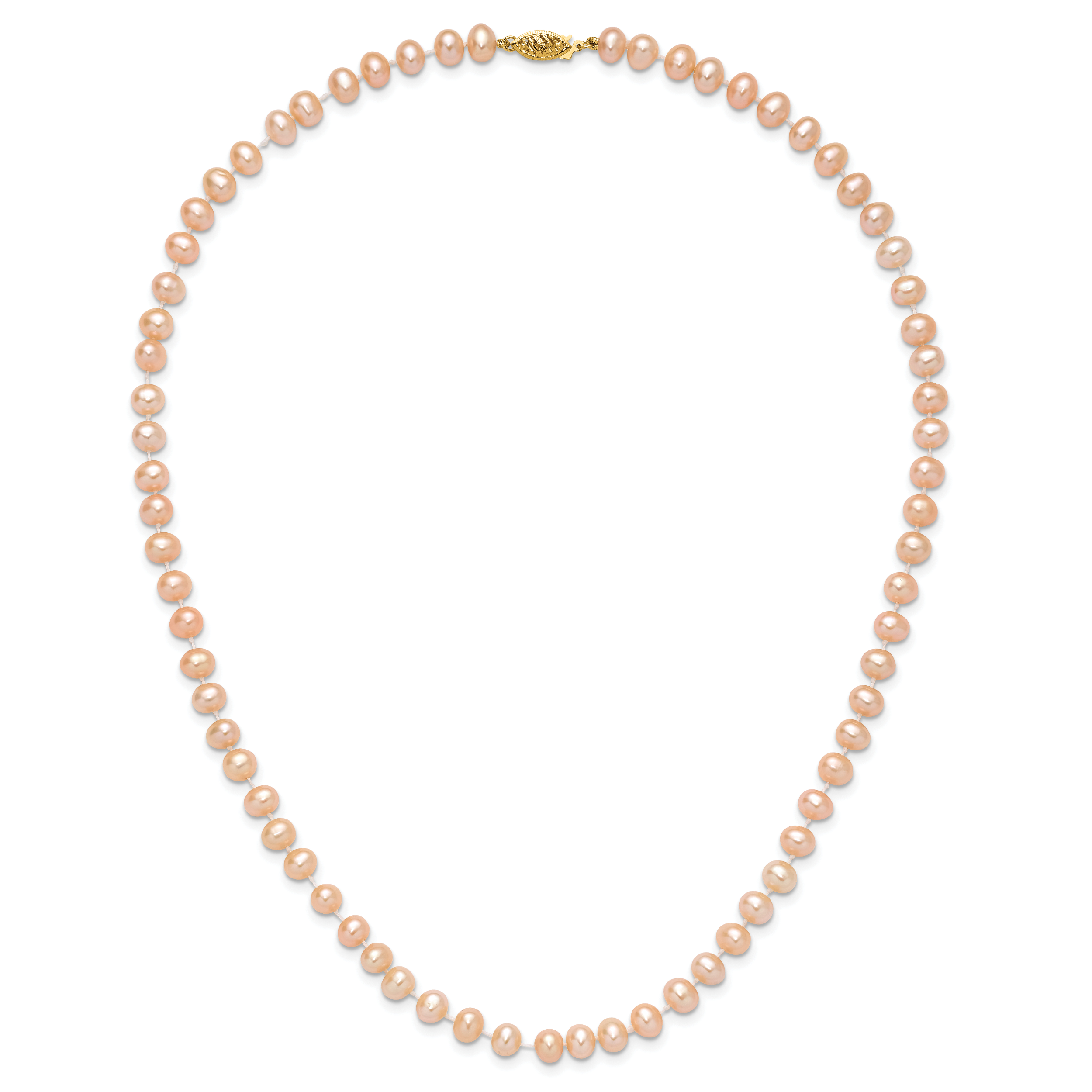 14k 5-6mm Pink Near-Round Freshwater Cultured Pearl 16 inch Necklace PPN050
