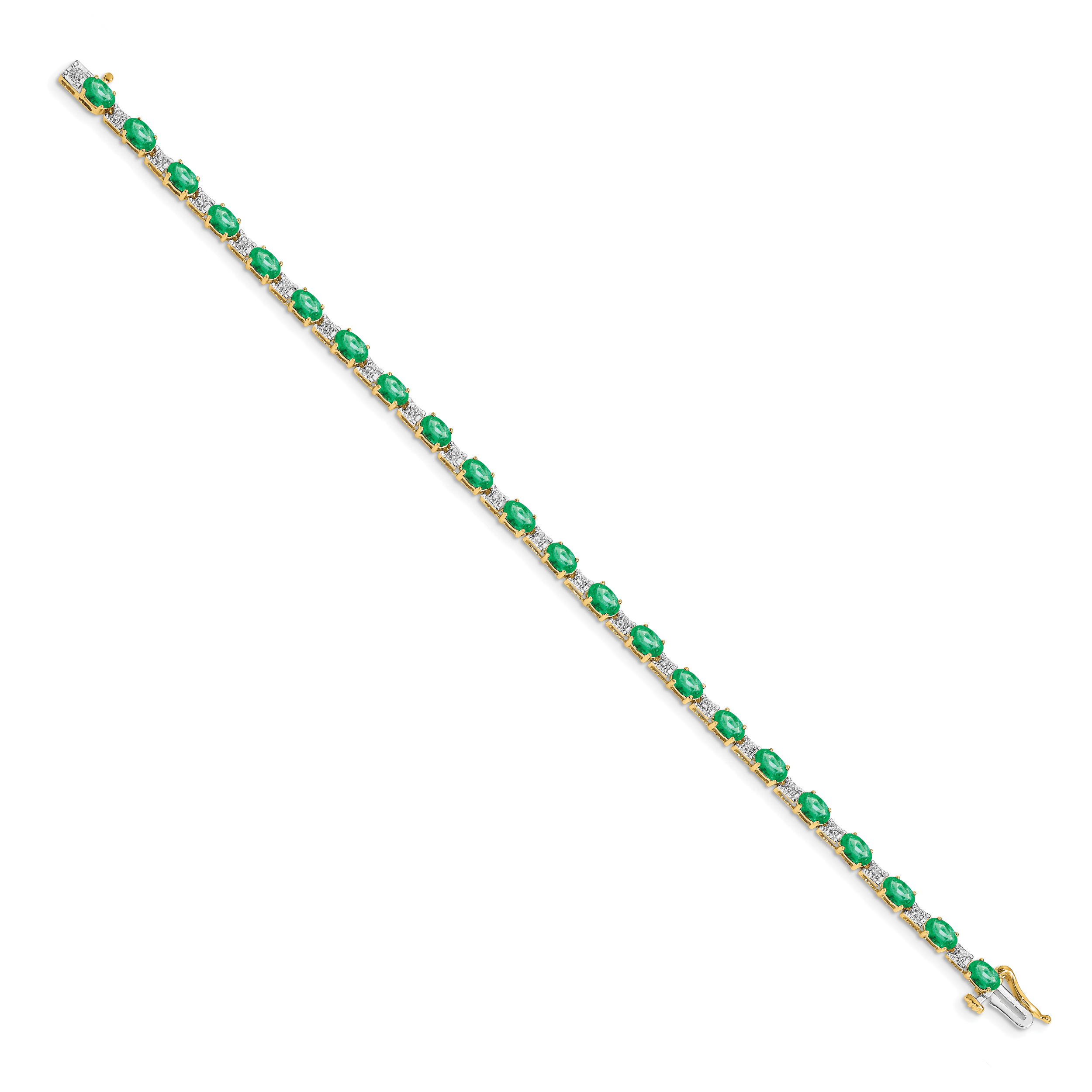 14k White Gold Complete Diamond and Oval Emerald 7 inch Bracelet BM4481