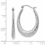 14k White Gold Polished and Textured Oval Hoop Earrings TH792