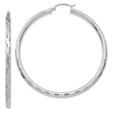 14k White Gold 3x45mm Diamond-cut Tube Hoop Earrings TF628