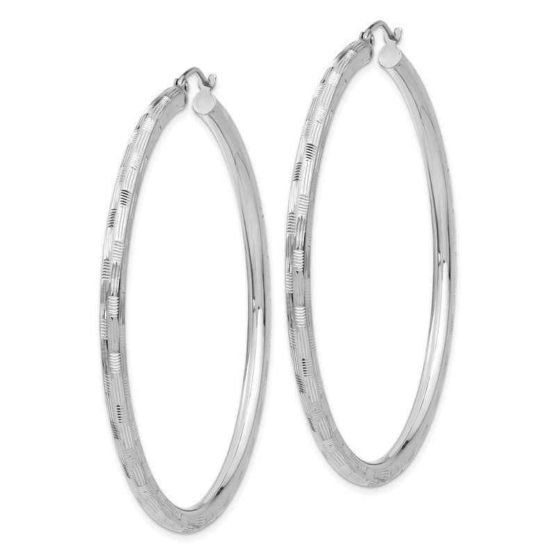 14k White Gold 3x45mm Diamond-cut Tube Hoop Earrings TF628