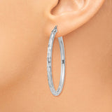 14k White Gold 3x45mm Diamond-cut Tube Hoop Earrings TF628