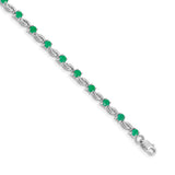 14k White Gold Complete Round Emerald Fancy Link 7 inch Bracelet BM4480