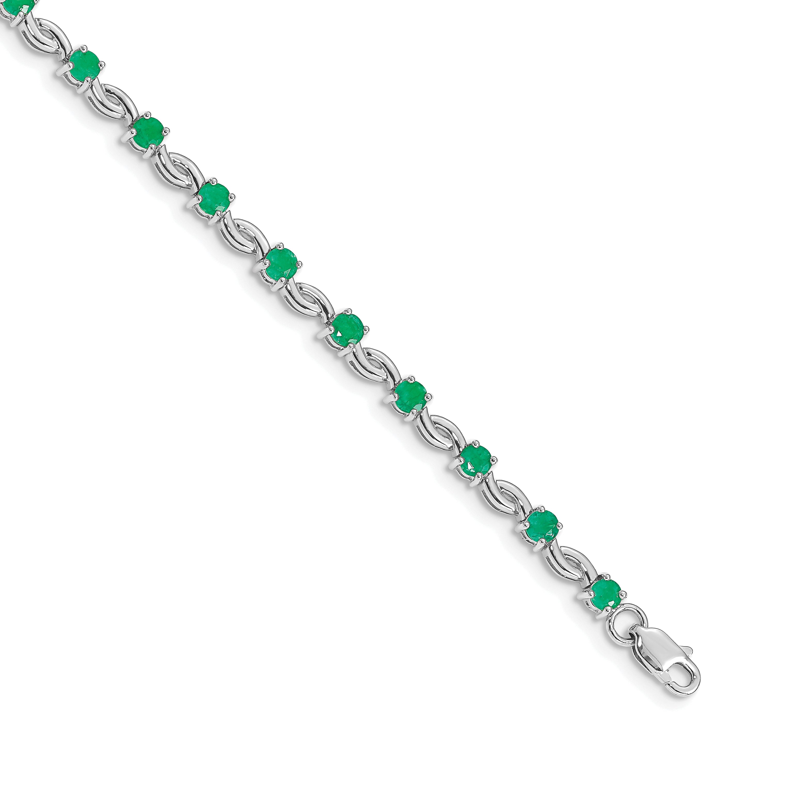 14k White Gold Complete Round Emerald Fancy Link 7 inch Bracelet BM4480