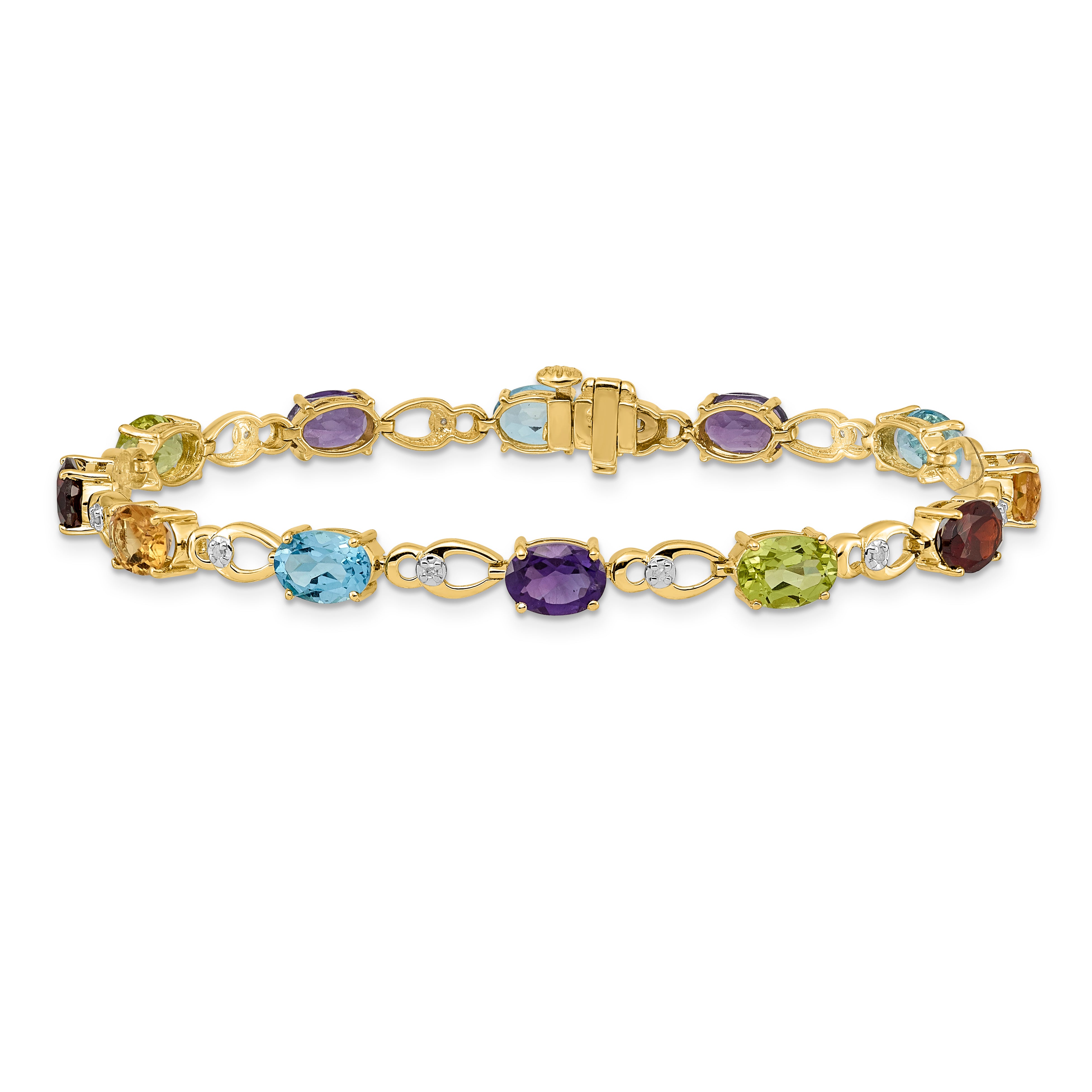 14k Complete Oval Amethyst and Diamond Fancy Link 7 inch Bracelet BM4496