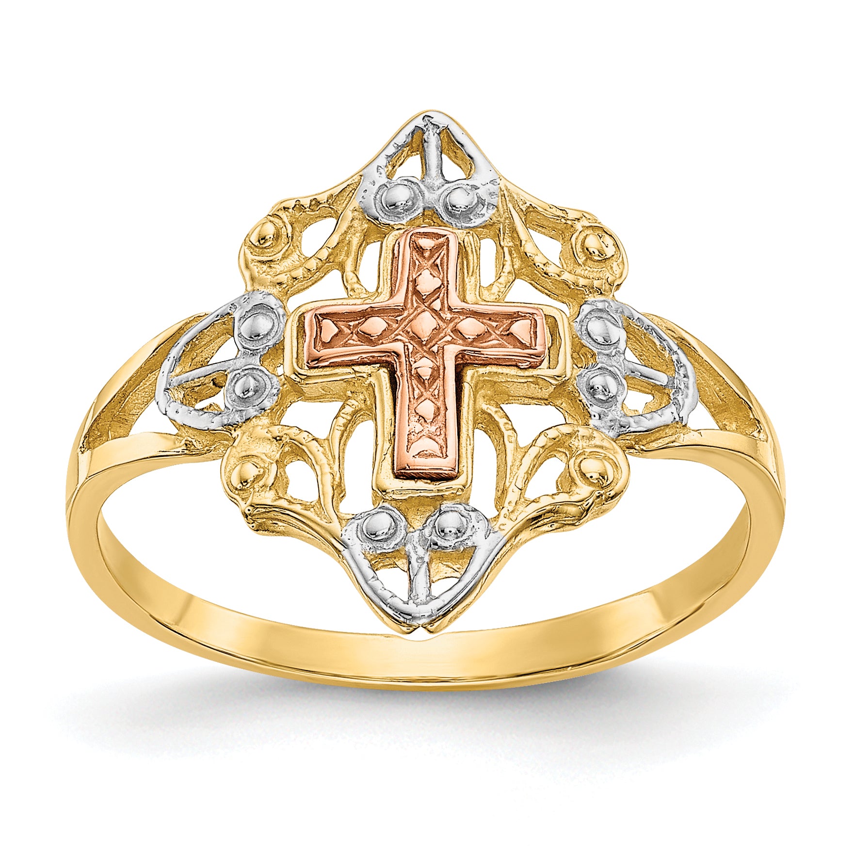 14K Two-tone with White Rhodium Cross Ring K3944