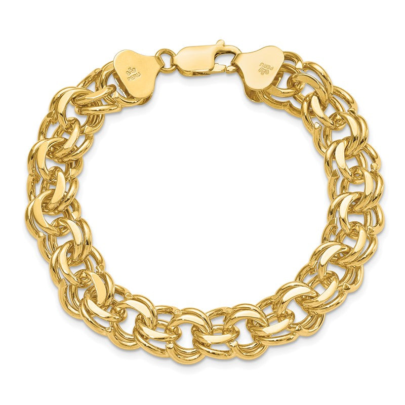 14k 11mm Solid Double Link 7 inch Charm Bracelet DO509