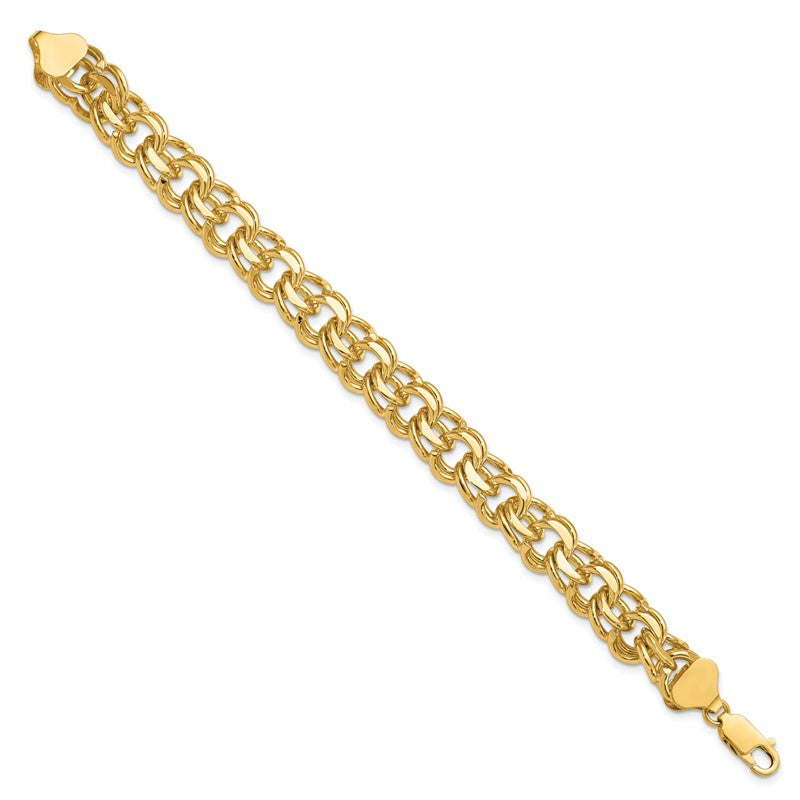 14k 11mm Solid Double Link 7 inch Charm Bracelet DO509