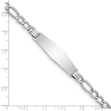 14K White Gold Polished Semi-Solid Chain/Solid Plate Figaro Link Soft Diamond Shape 34x10mm Plate 7 inch ID Bracelet DCID135CW