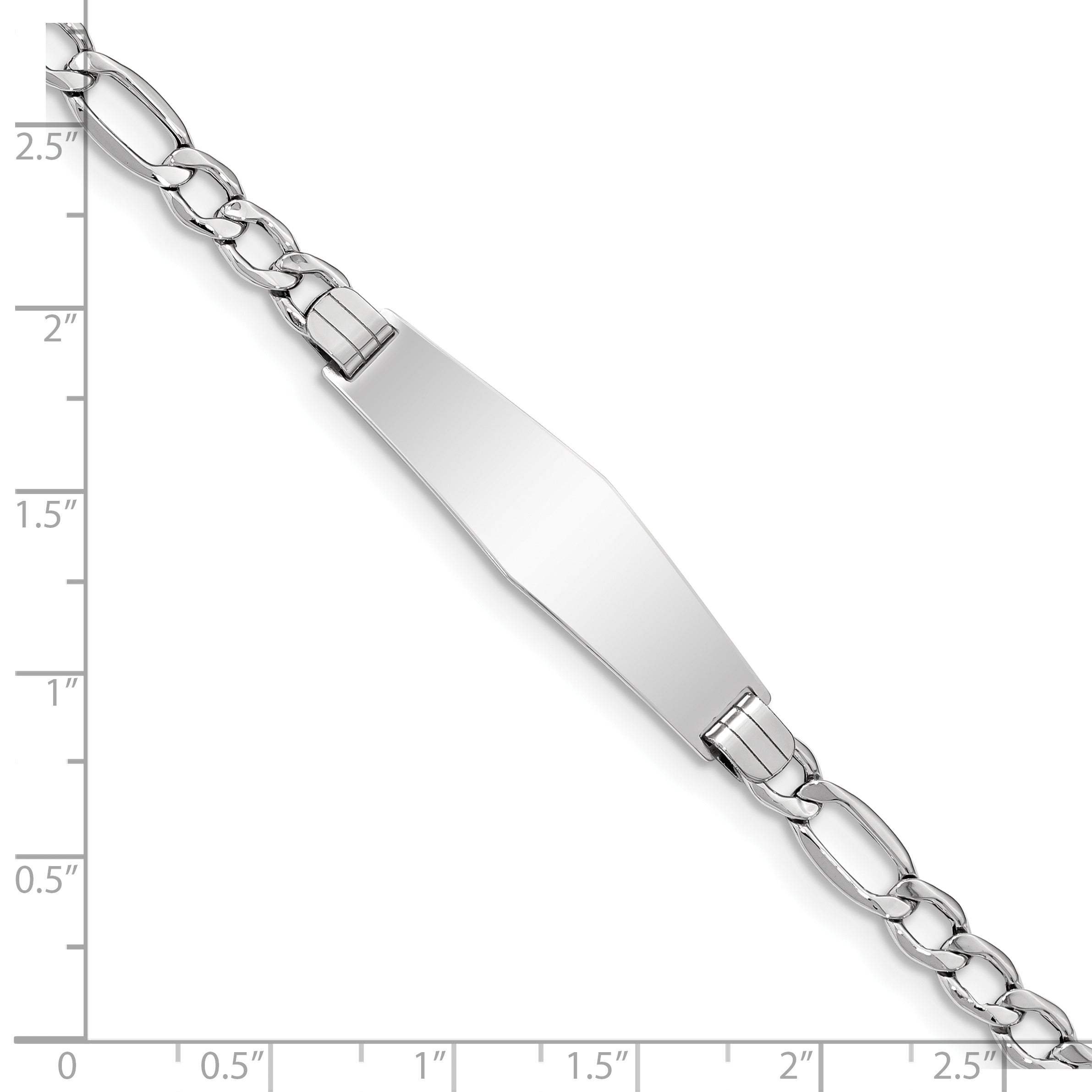 14K White Gold Polished Semi-Solid Chain/Solid Plate Figaro Link Soft Diamond Shape 34x10mm Plate 7 inch ID Bracelet DCID135CW