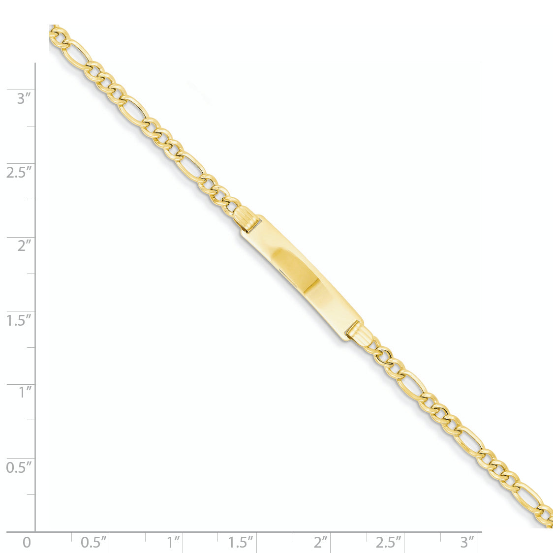 14k Polished Semi-Solid Chain/Solid Plate Figaro Link 25.5x5mm Plate 7 inch ID Bracelet DCID107