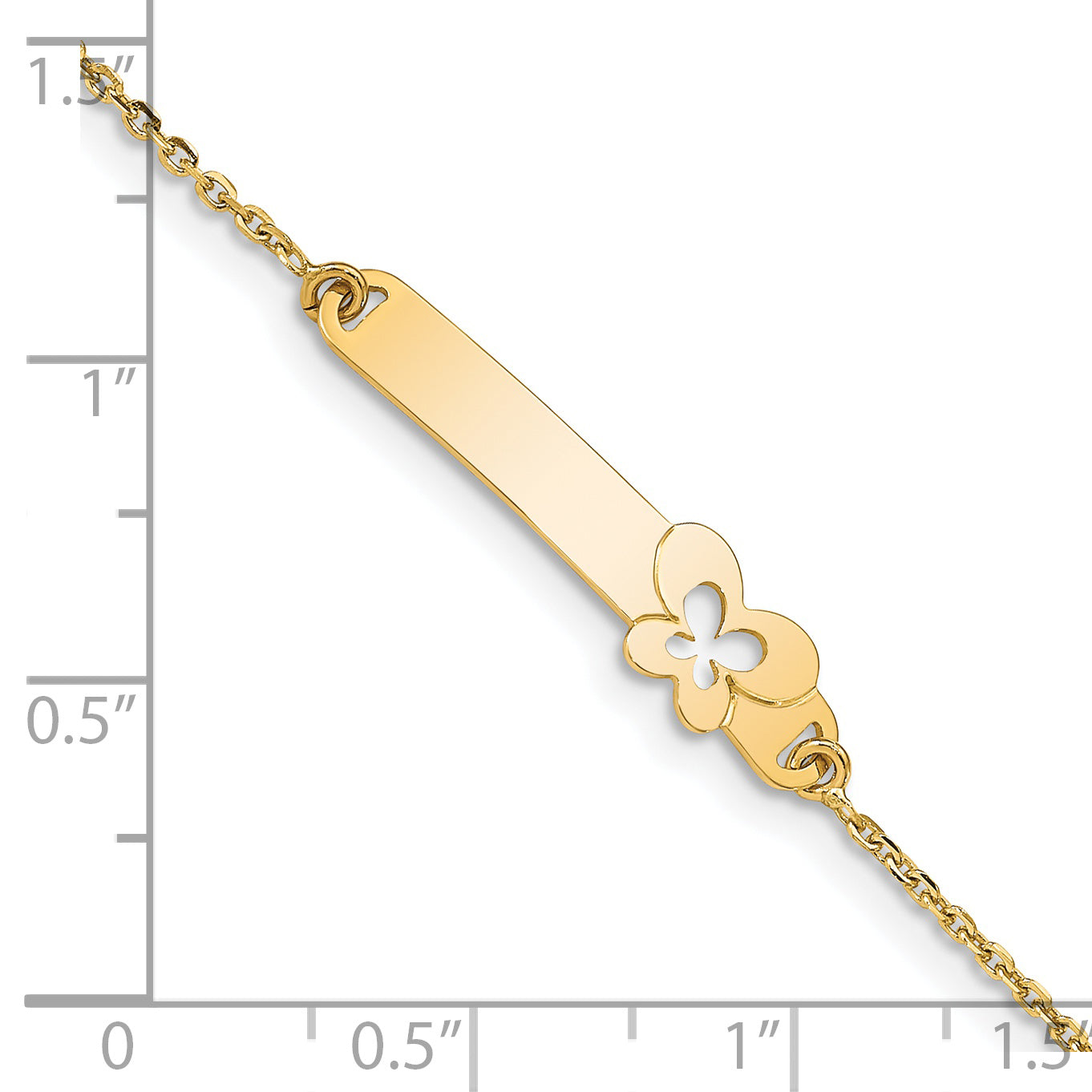 14K Polished Solid Chain/Solid Plate Butterfly 27.5x6.5mm Plate 5.5 inch Baby/Child ID Bracelet with 1 inch Extender BID111