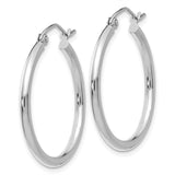 14k White Gold 2x25mm Polished Tube Hoop Earrings T827