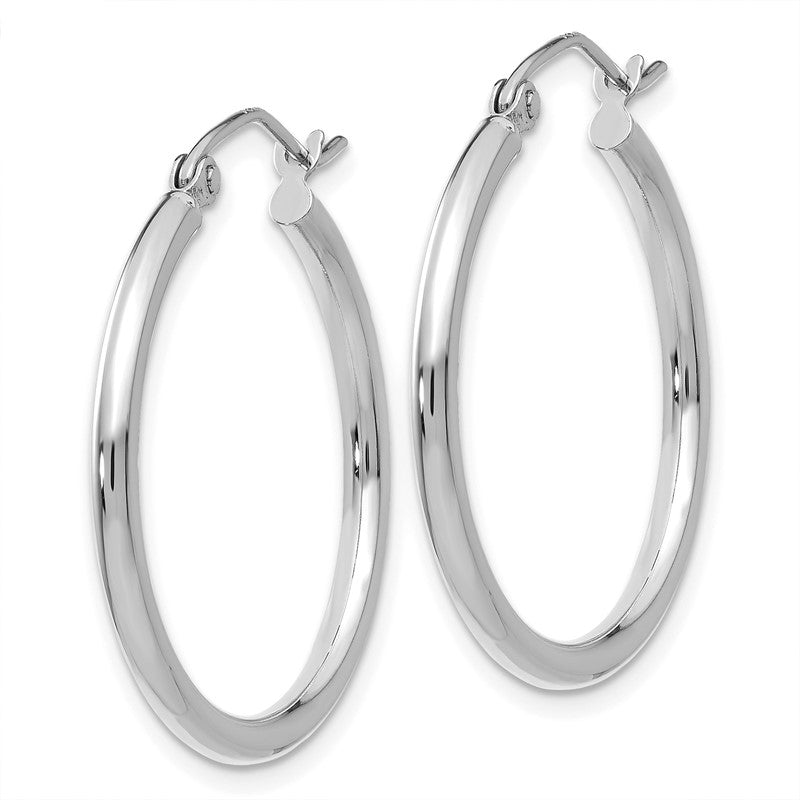 14k White Gold 2x25mm Polished Tube Hoop Earrings T827