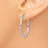 14k White Gold 2x25mm Polished Tube Hoop Earrings T827