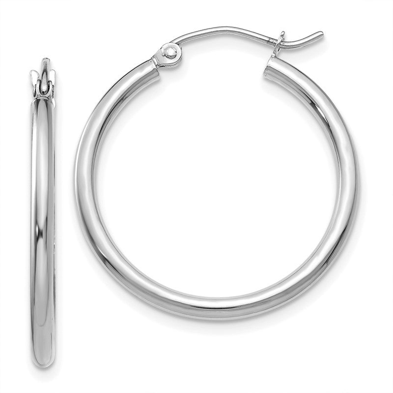 14k White Gold 2x25mm Polished Tube Hoop Earrings T827