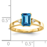 14k 7x5mm Emerald Cut Blue Topaz AA Diamond ring Y4757BT/AA
