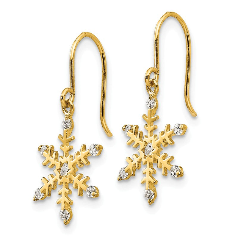 14k Madi K CZ Snowflake Dangle Childrens French Wire Earrings GK848