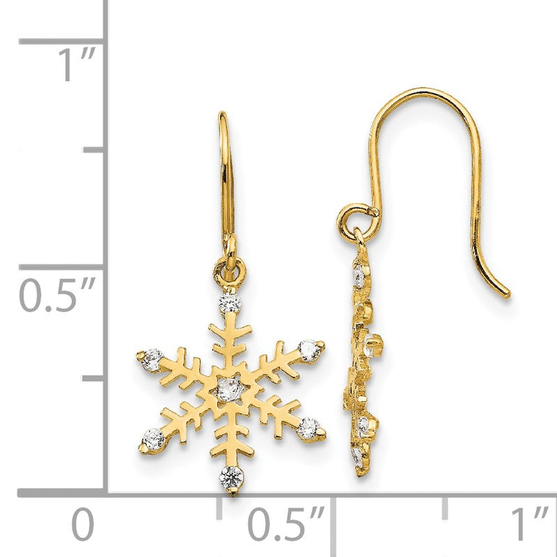 14k Madi K CZ Snowflake Dangle Childrens French Wire Earrings GK848
