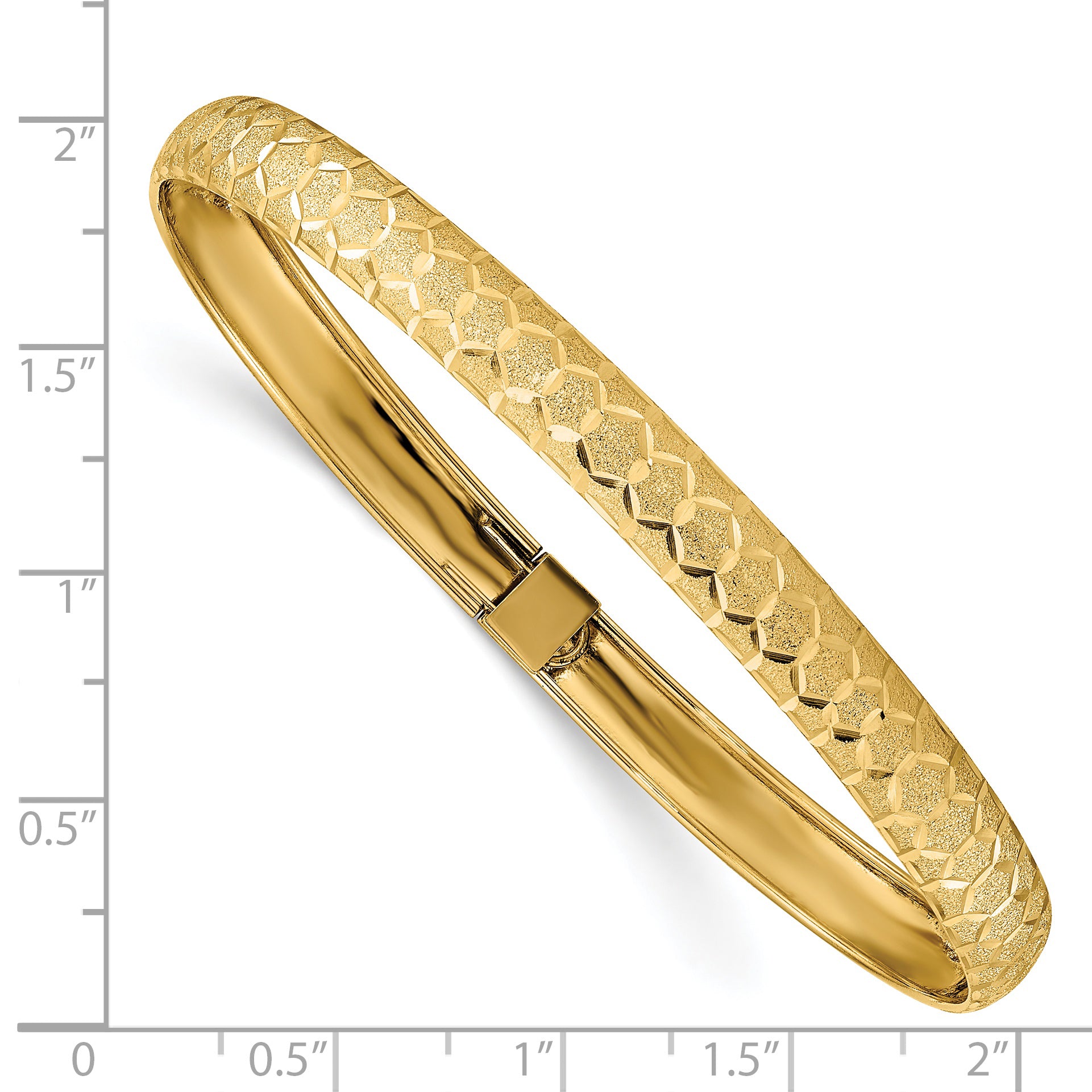 14k Satin Hexagonal Design Diamond-cut 6.50mm Flexible Oval Bangle Bracelet DB699