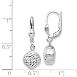 14k White Gold Polished Diamond-Cut Circle Dangle Leverback Earrings E766