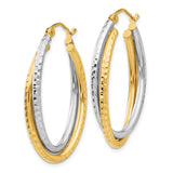 14k Two-tone Diamond-cut Polished Oval Hoop Earring TF478