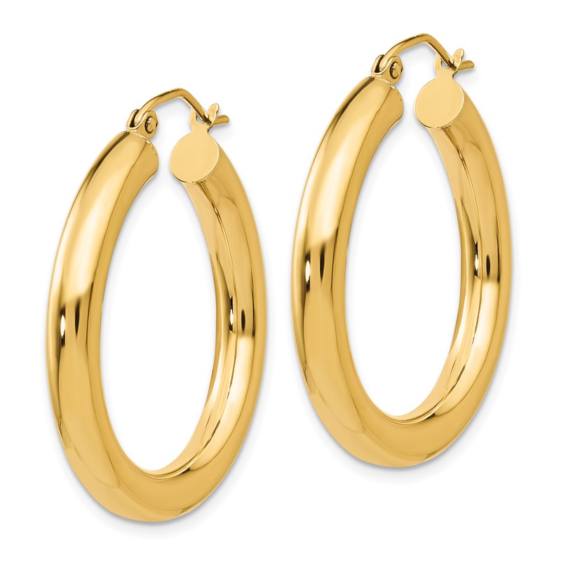 14K 4x30mm Polished Lightweight Tube Hoop Earrings T949L