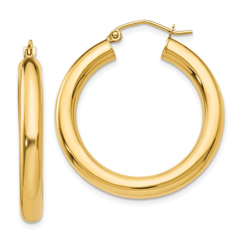14K 4x30mm Polished Lightweight Tube Hoop Earrings T949L