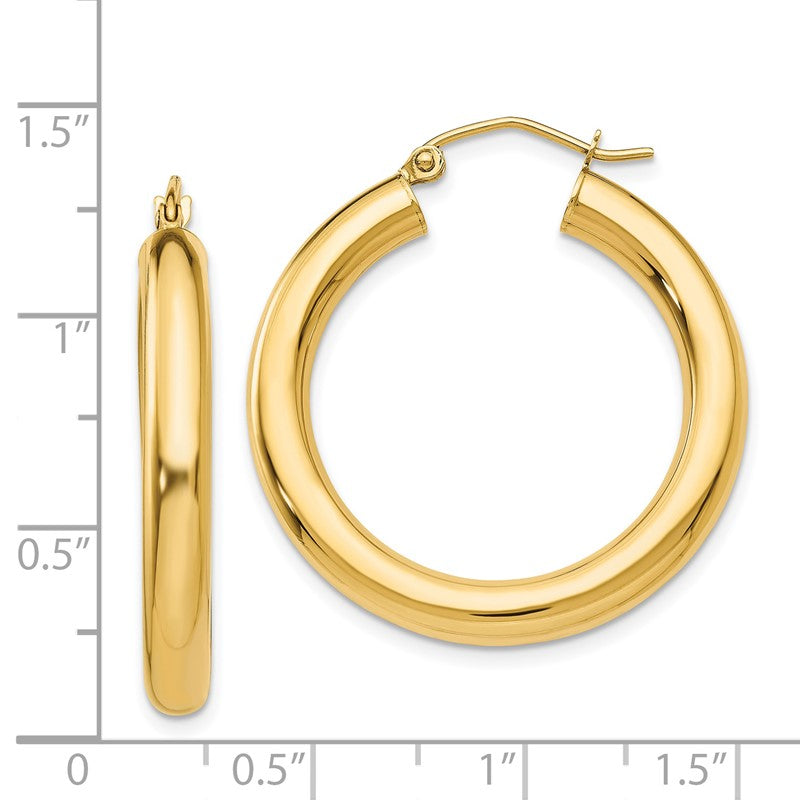 14K 4x30mm Polished Lightweight Tube Hoop Earrings T949L