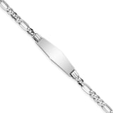 14k White Gold Polished Solid Chain/Solid Plate Figaro Link Soft Diamond Shape 24.5x7.5mm Plate 7 inch ID Bracelet FG100IDCW