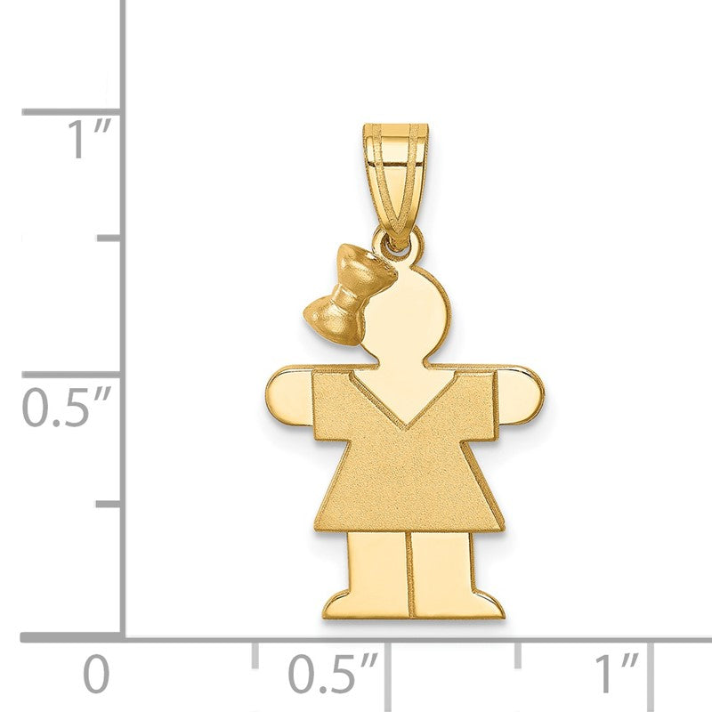 14k The Kids Solid Engravable Small Girl with Bow on Left Hugs Charm XK216