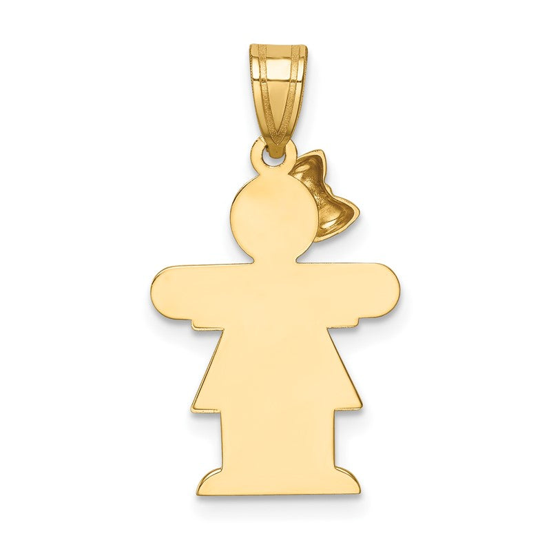 14k The Kids Solid Engravable Small Girl with Bow on Left Hugs Charm XK216
