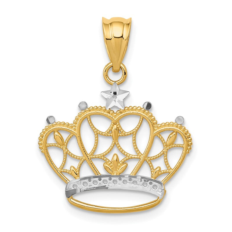 14k and White Rhodium Crown Pendant K4884