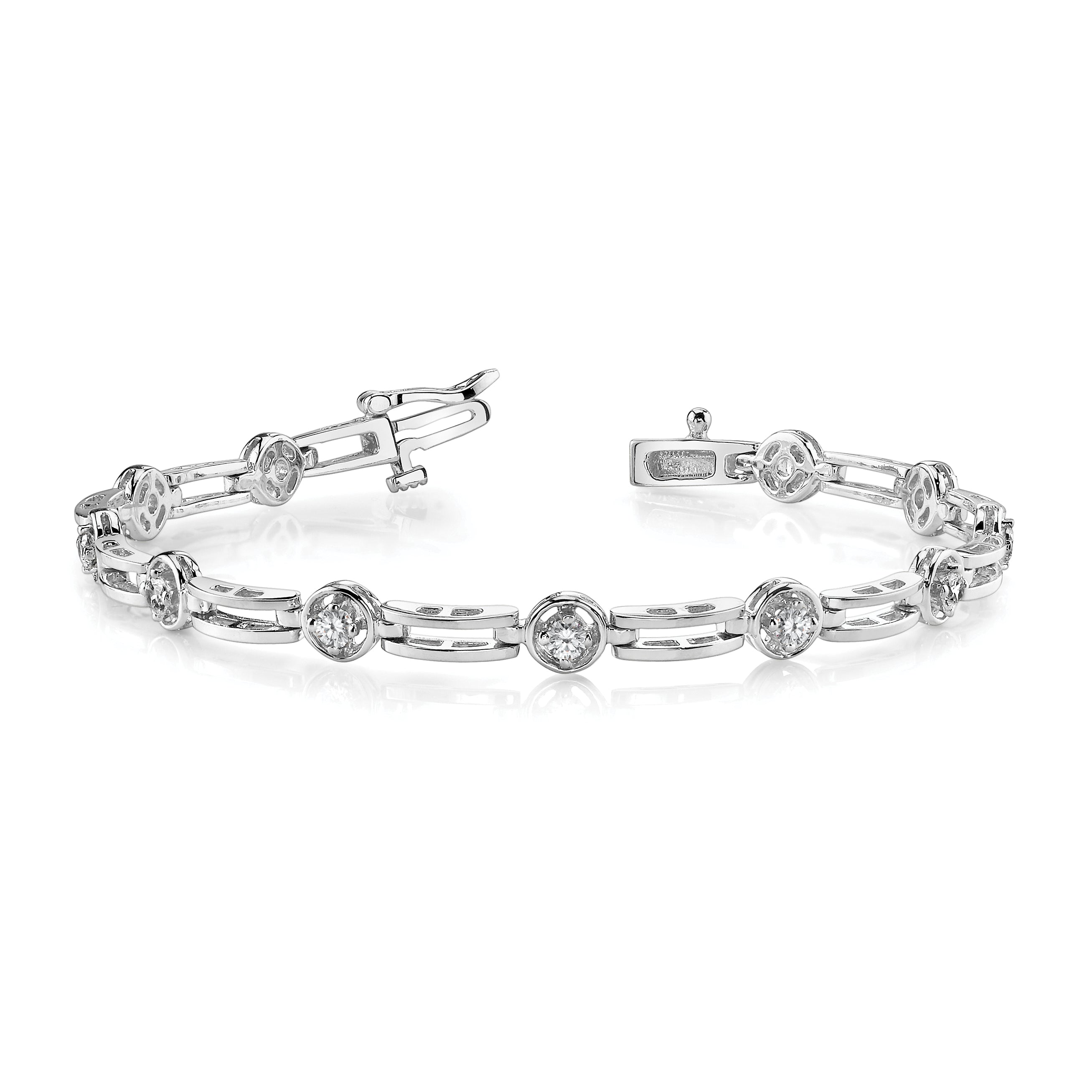 14k White Gold Complete 3/4 carat Round AAA Diamond 4-prong Bar Link 7 inch Tennis Bracelet X788WAAA