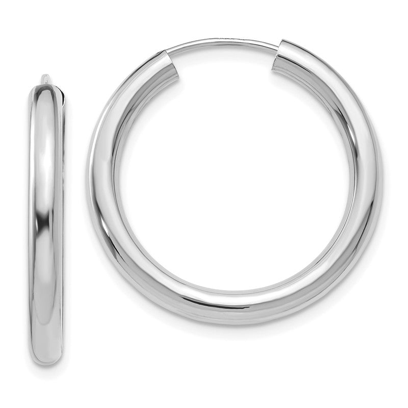 14k White Gold 3.00x25mm Polished Endless Tube Hoop Earrings TF805