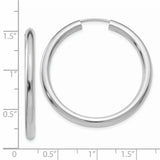 14k White Gold 3.00x25mm Polished Endless Tube Hoop Earrings TF805