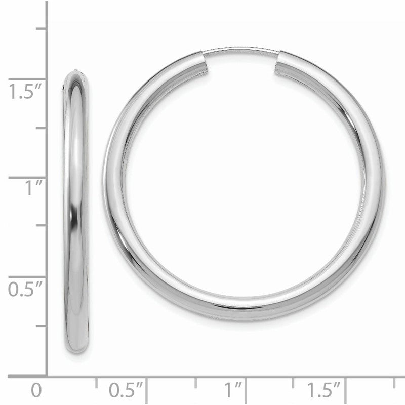 14k White Gold 3.00x25mm Polished Endless Tube Hoop Earrings TF805