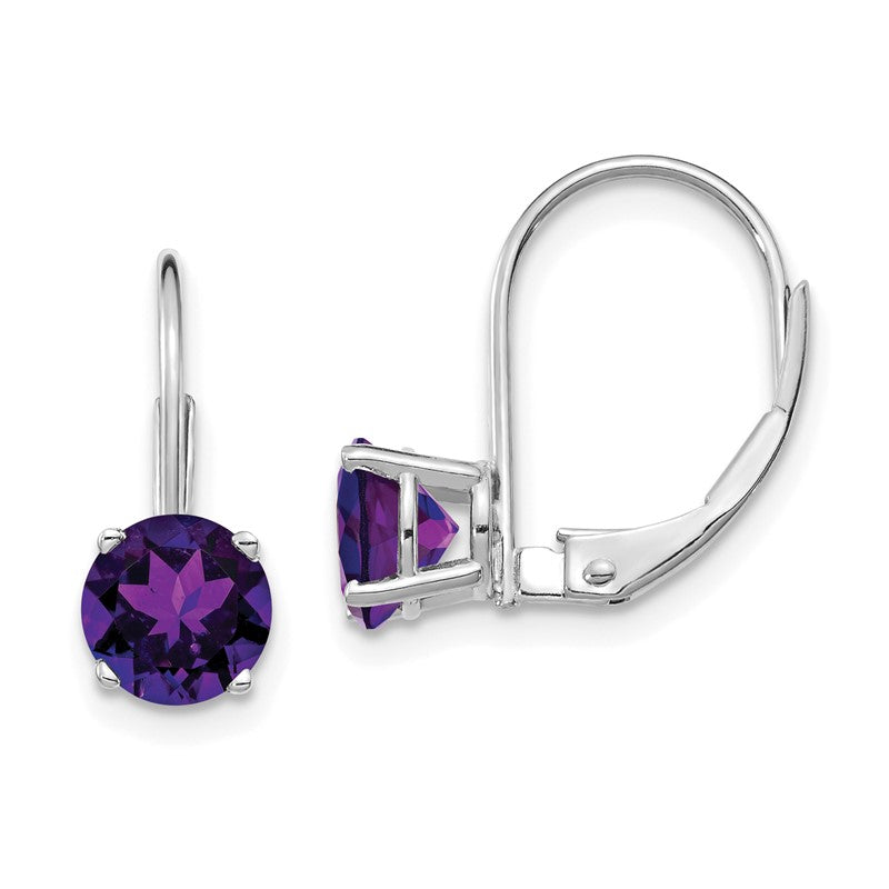 14k White Gold 6mm Round Amethyst Leverback Earrings XLB112WAM