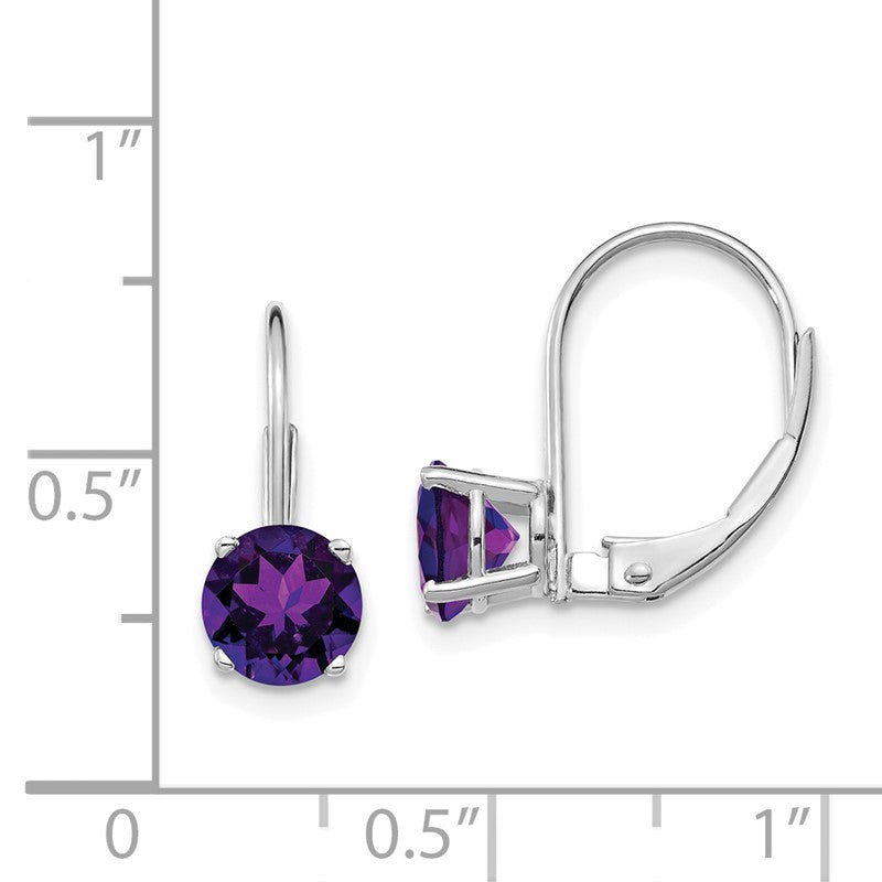 14k White Gold 6mm Round Amethyst Leverback Earrings XLB112WAM